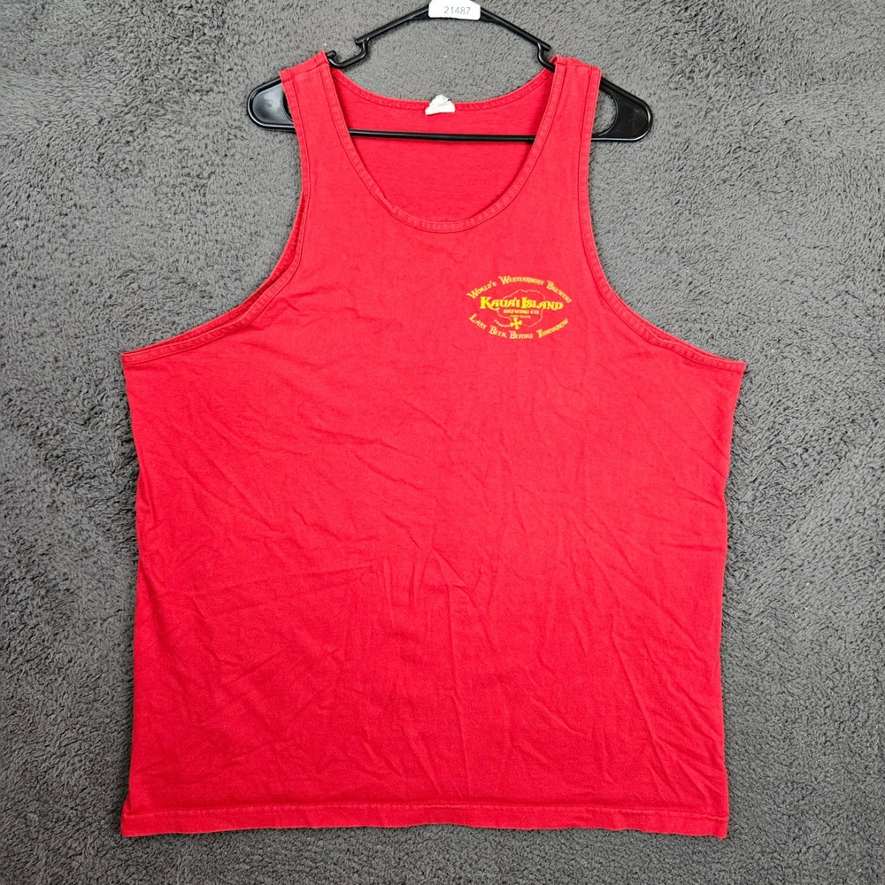 Alstyle Kauai Island Brewing Co Pakala Porter Red Tank Top Mens 2XL Hawaii Surf